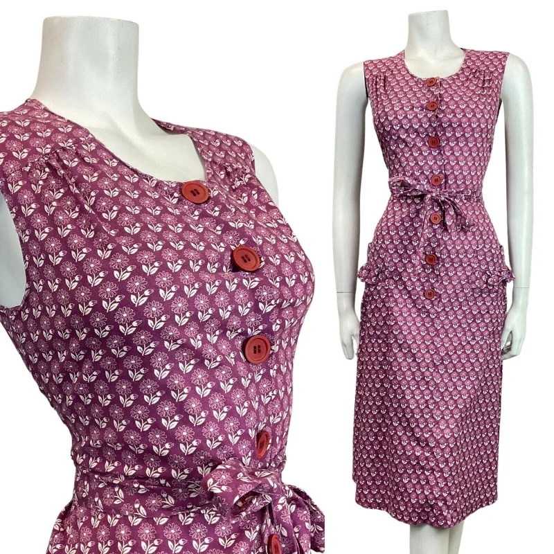 Don't Wait VINTAGE 60s 70s PURPLE WHITE FLORAL DANDELION BOHO SLEEVELESS MIDI DRESS 8 10 Don't Wait VINTAGE 60s 70s PURPLE WHITE FLORAL DANDELION BOHO SLEEVELESS MIDI DRESS 8 10