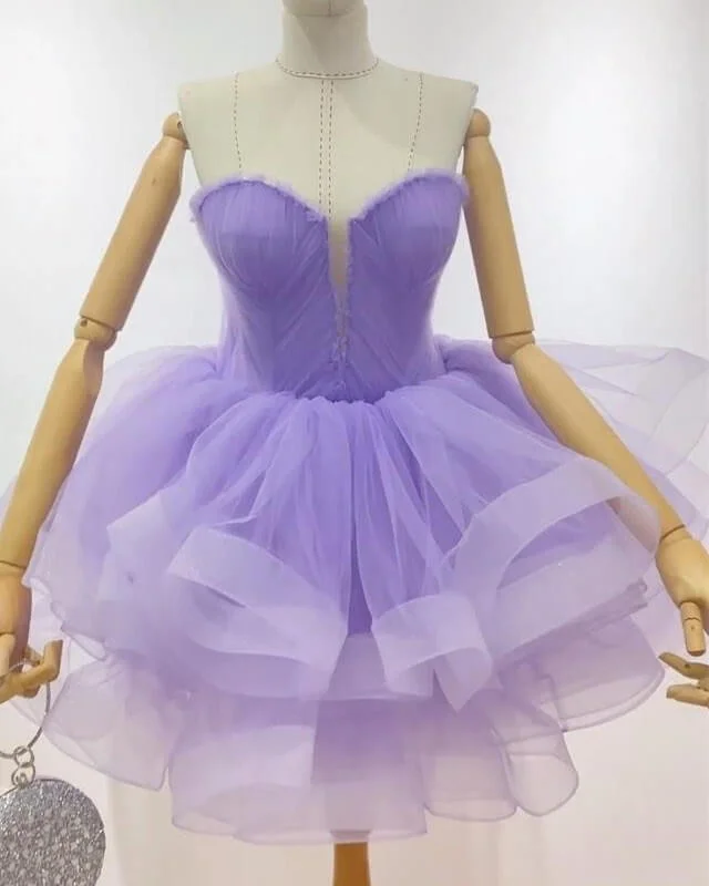 Referral Discount Short Tulle Strapless Layered Mini Dress