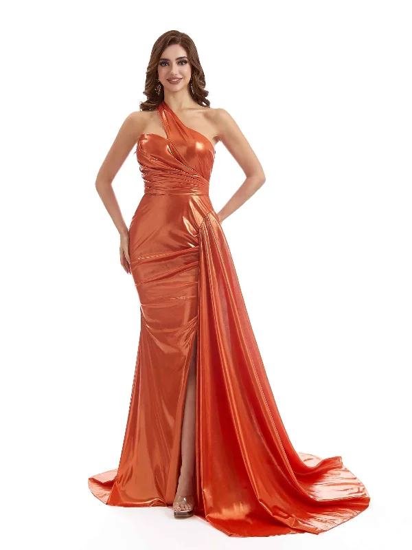 Weekend Flash Sale One shoulder Sexy Side Split Mermaid Pleated Metallic Maxi Dresses Online Weekend Flash Sale One shoulder Sexy Side Split Mermaid Pleated Metallic Maxi Dresses Online