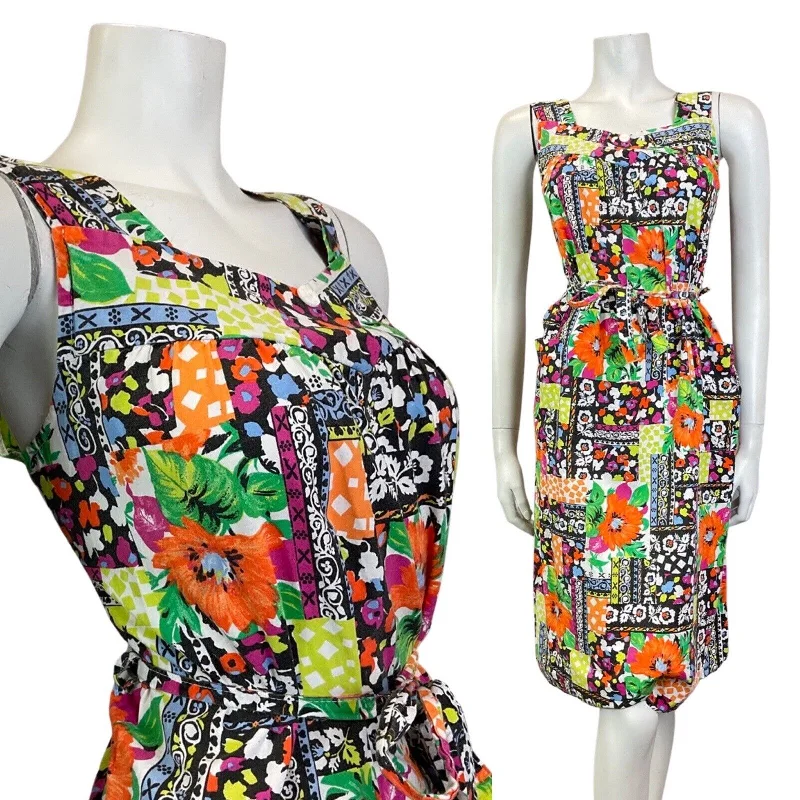 Value Deals VINTAGE 60s 70s BLACK ORANGE GREEN PSYCHEDELIC FLORAL PATCHWORK SUN-DRESS 14 16 Value Deals VINTAGE 60s 70s BLACK ORANGE GREEN PSYCHEDELIC FLORAL PATCHWORK SUN-DRESS 14 16