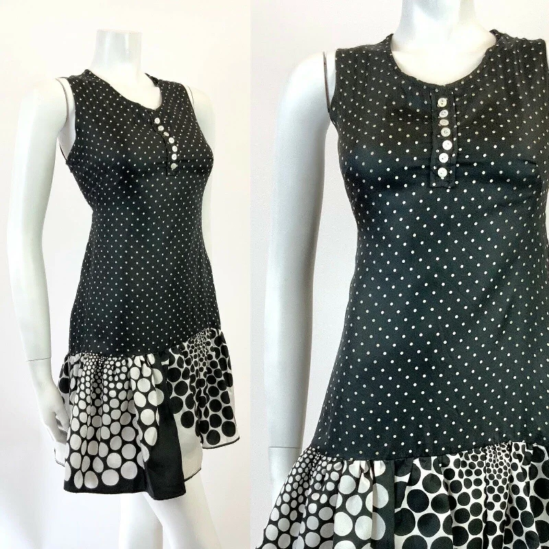 Value Deals VINTAGE 60s 70s BLACK WHITE POLKA-DOT HALFTONE MOD SLEEVELESS SHIFT DRESS 8 10