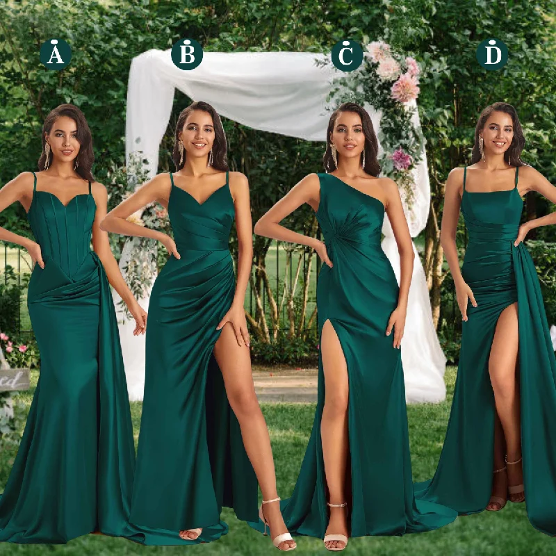 Discount Deals Mismatched Dark-Green Sexy Side Slit Mermaid Soft Satin Long Bridesmaid Dresses Online Discount Deals Mismatched Dark-Green Sexy Side Slit Mermaid Soft Satin Long Bridesmaid Dresses Online