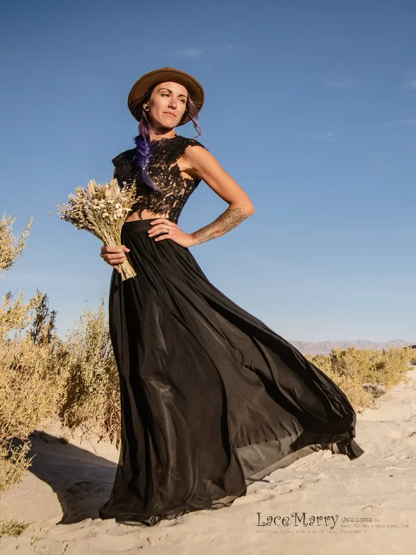 Flash Deals Black Wedding Dress Separate in 3 Pieces Set