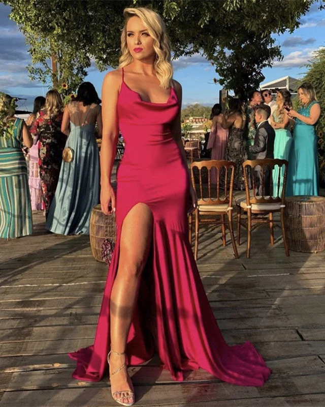Markdowns Cowl Neck Mermaid Prom Dresses Side Split