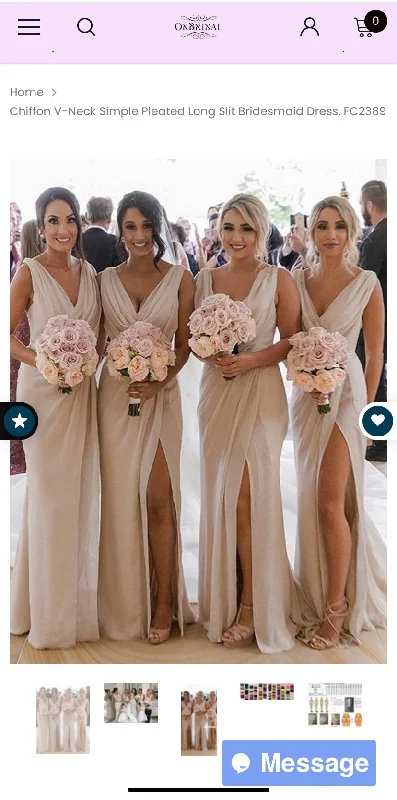 Super Sale Other Chiffon V-neck Simple Pleated Long Slit Bridesmaid Dress, FC2389
