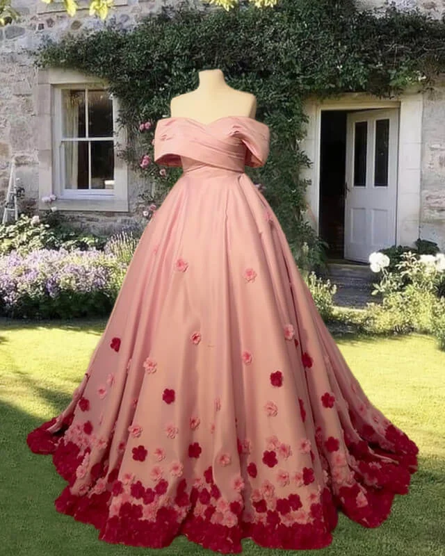 Midnight Madness Pink Ball Gown With Floral Flowers