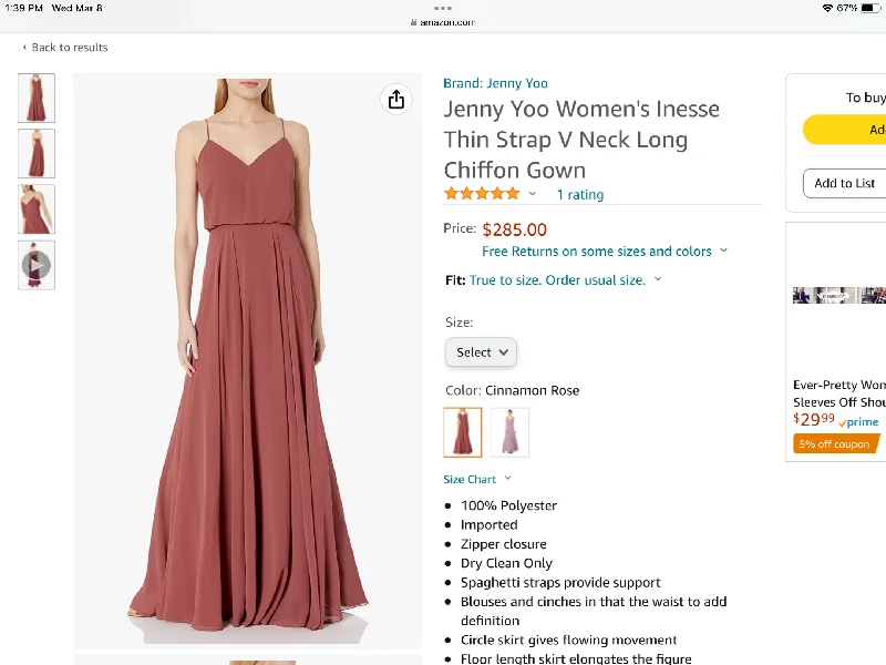 Can't Miss Other Jenny Yoo. Women's Inesse Thin Strap V Neck Long Chiffon Gown
