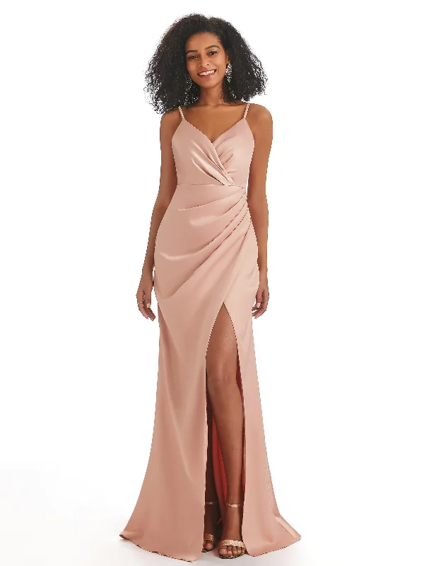 New Deals Spaghetti Straps Mermaid Soft Satin Side Slit Long African Bridesmaid Dresses New Deals Spaghetti Straps Mermaid Soft Satin Side Slit Long African Bridesmaid Dresses