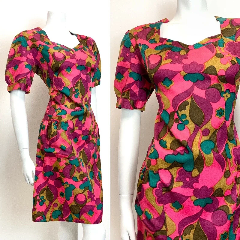 Weekend Flash Sale VINTAGE 60s 70s PINK PURPLE GREEN PSYCHEDELIC FLORAL MOD SHORT-SLEEVE DRESS 14 Weekend Flash Sale VINTAGE 60s 70s PINK PURPLE GREEN PSYCHEDELIC FLORAL MOD SHORT-SLEEVE DRESS 14
