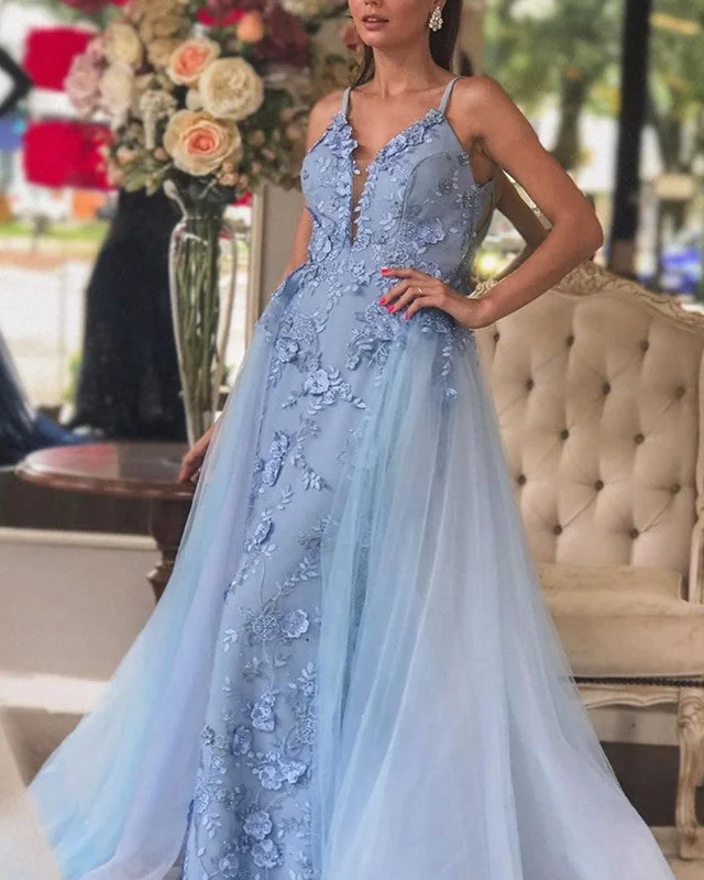 Sale Event 3D Lace Flowers Embroidery Mermaid Prom Dresses V Neck