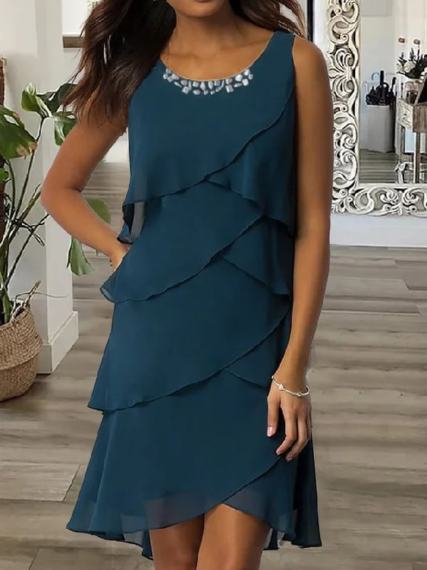 Overstock Casual Crew Neck Plain Dress  QPQ80