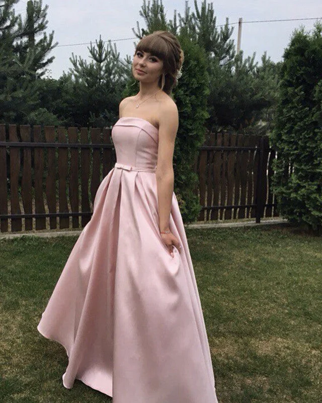 The Best Prices Long Strapless Bow Sashes Satin Formal Dresses