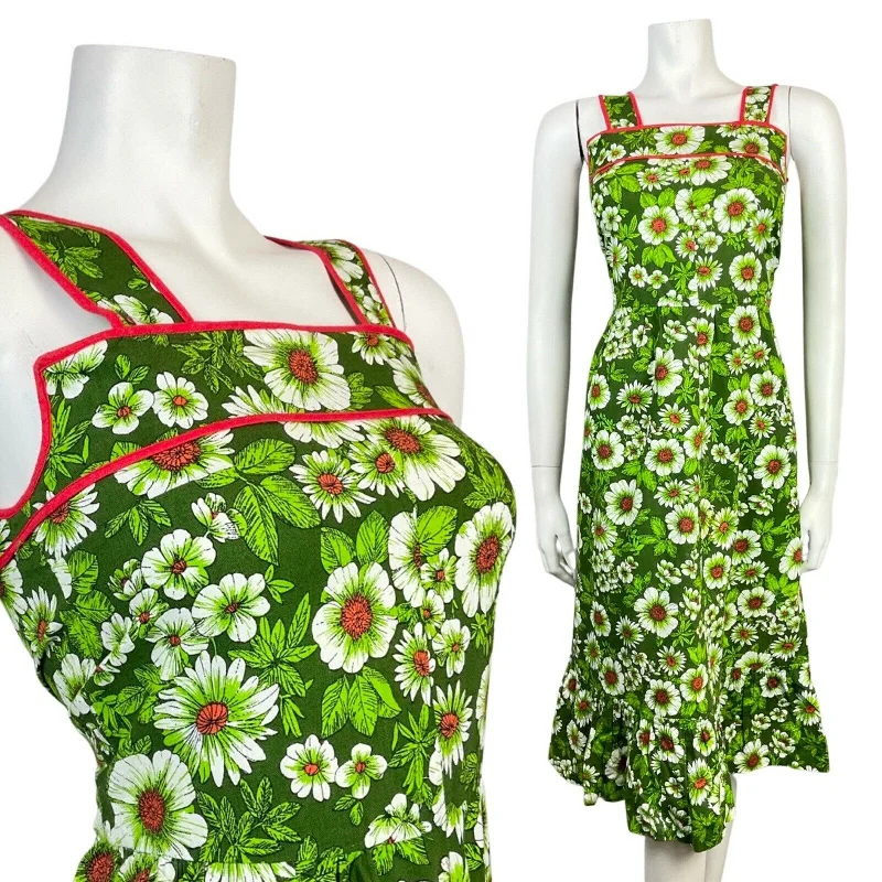 Bargain Bin VINTAGE 60s 70s GREEN RED WHITE FLORAL DAISY FLOWER SUMMER SUN DRESS 4 6 Bargain Bin VINTAGE 60s 70s GREEN RED WHITE FLORAL DAISY FLOWER SUMMER SUN DRESS 4 6