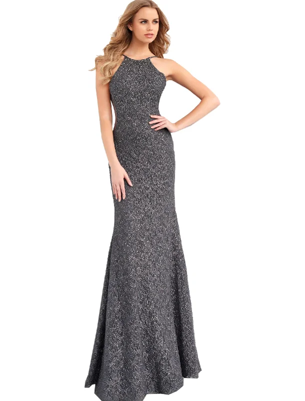 Lowest Prices Jovani Gunmetal Fitted Crew Neck Sleeveless Prom Dress