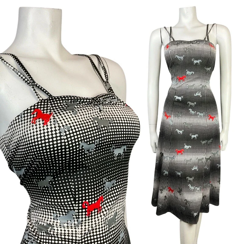 Savings Galore VINTAGE 60s STYLE 90s BLACK WHITE RED HALFTONE DOTTY HORSE STRAPPY SUN DRESS 8 Savings Galore VINTAGE 60s STYLE 90s BLACK WHITE RED HALFTONE DOTTY HORSE STRAPPY SUN DRESS 8