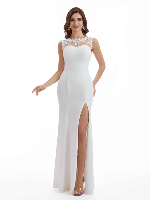 Online Specials Sexy Side Split Lace Side Split Mermaid illusion Stretchy Crepe Long Formal Bridesmaid Dresses Online Specials Sexy Side Split Lace Side Split Mermaid illusion Stretchy Crepe Long Formal Bridesmaid Dresses