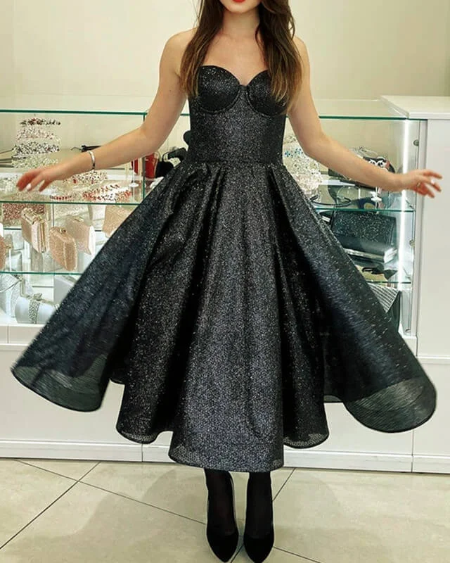 Price Rollback Black Sparkly Midi Corset Dress