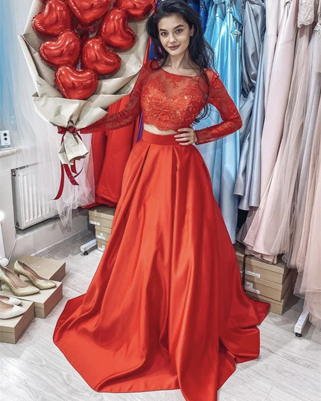 Price Drop Alert 2 Piece Prom Dresses Lace Crop Long Sleeves