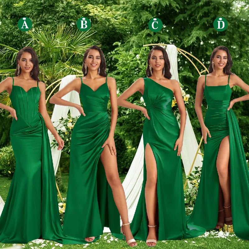 Hurry In Mismatched Green Sexy Side Slit Mermaid Soft Satin Long Bridesmaid Dresses Online Hurry In Mismatched Green Sexy Side Slit Mermaid Soft Satin Long Bridesmaid Dresses Online