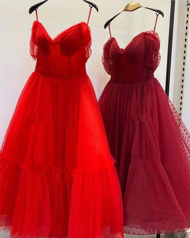 Early Access Off The Shoulder Polka Dot Tulle Midi Prom Corset Dress