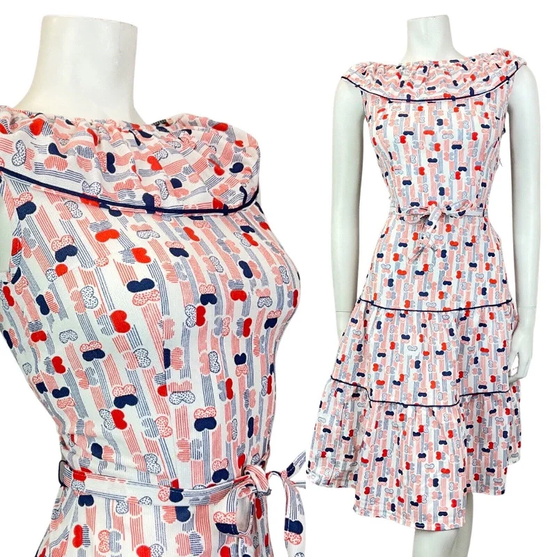 Discount Deals VINTAGE 60s 70s WHITE RED BLUE STRIPED BUTTERFLY SLEEVELESS SWING DRESS 8 10 Discount Deals VINTAGE 60s 70s WHITE RED BLUE STRIPED BUTTERFLY SLEEVELESS SWING DRESS 8 10