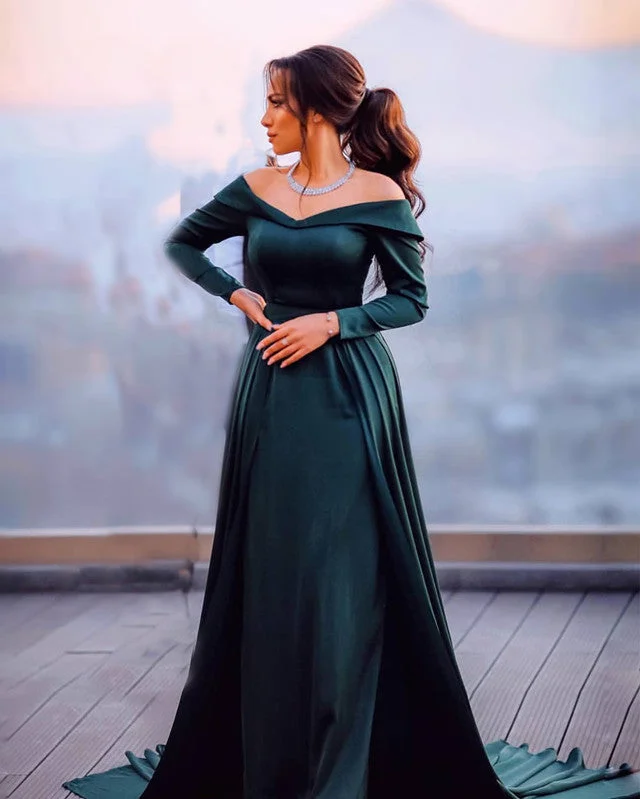 Deal Frenzy Hunter Green Mermaid Satin Dresses Off Shoulder