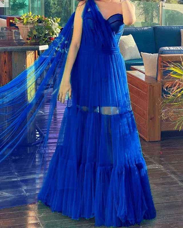 Time-Limited Offer Flowy Tulle Corset One Shoulder Dress