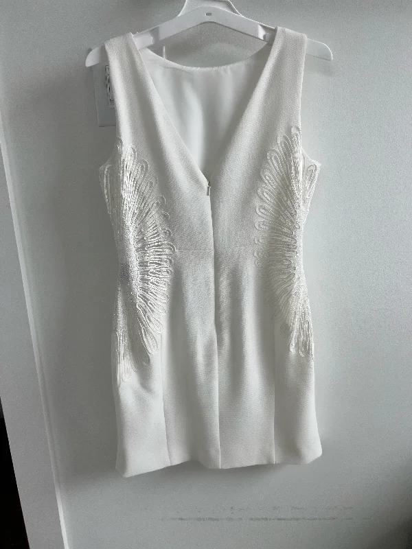 Crazy Deals Lotus Threads short ivory side beaded mesh wedding / rehearsal dress