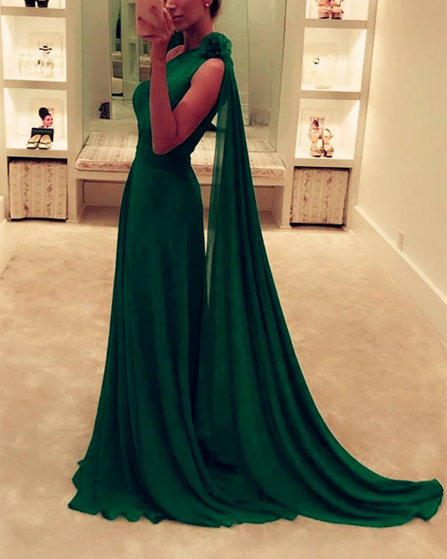 Early Access Long Chiffon One Shoulder Prom Dresses Elegant