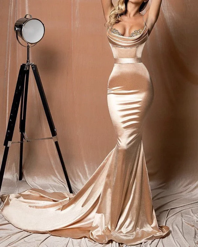 Overstock Spaghetti Straps Mermaid Dresses Pleated Top
