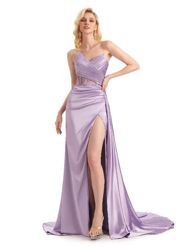 Major Savings Sexy Soft Satin Side Slit See Through Floor-Length Long Mermaid Bridesmaid Dresses Major Savings Sexy Soft Satin Side Slit See Through Floor-Length Long Mermaid Bridesmaid Dresses