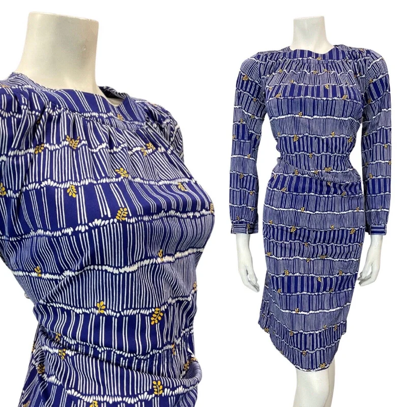 Huge Discounts VINTAGE 70s BLUE WHITE STRIPED NEW WAVE MOD LONGSLEEVE BLOUSON DRESS 16 Huge Discounts VINTAGE 70s BLUE WHITE STRIPED NEW WAVE MOD LONGSLEEVE BLOUSON DRESS 16