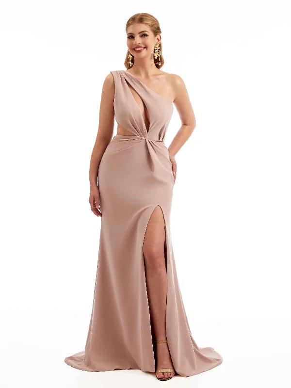 Take Advantage Sexy Side Split One Shoulder Stretch Crepe Long Mermaid Bridesmaid Dresses Online Take Advantage Sexy Side Split One Shoulder Stretch Crepe Long Mermaid Bridesmaid Dresses Online