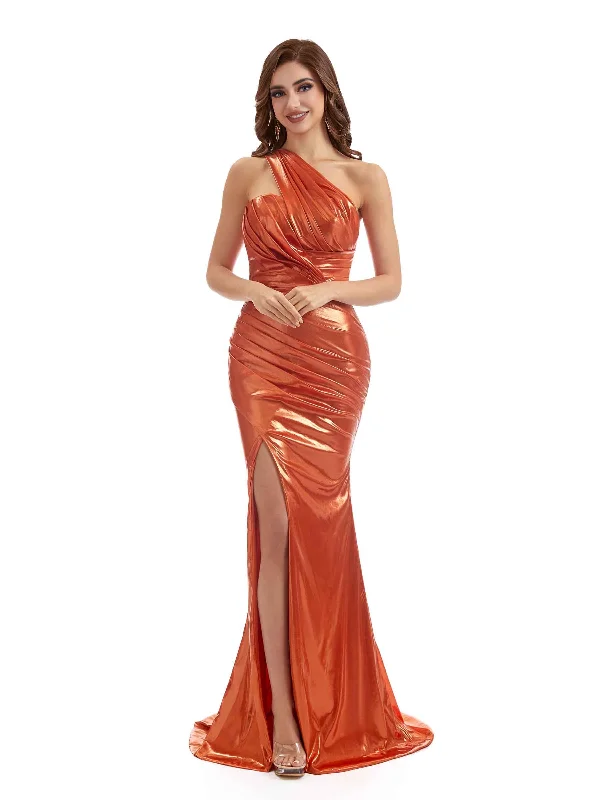 Fantastic Offers One Shoulder Mermaid Metallic Stretch Shiny Fabric Long Bridesmaid Dresses Online Fantastic Offers One Shoulder Mermaid Metallic Stretch Shiny Fabric Long Bridesmaid Dresses Online
