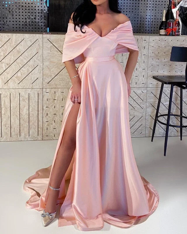 Grand Opening Sale Blush Pink Prom Dresses Satin Split