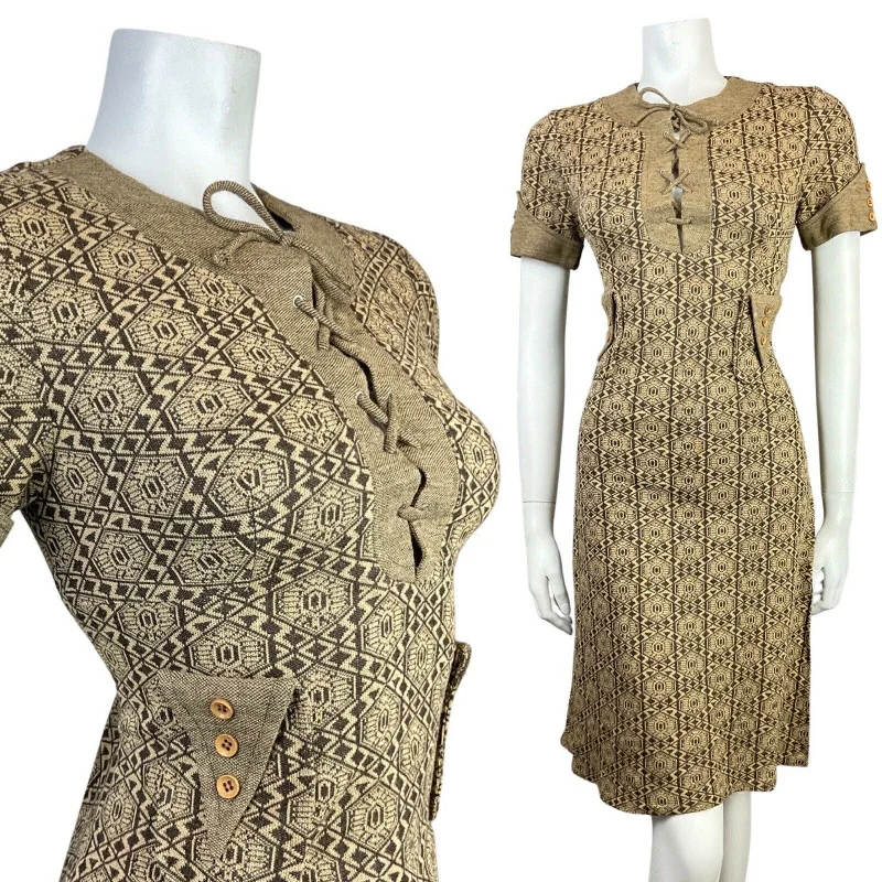 Friends and Family Sale VINTAGE 60s 70s BROWN BEIGE GEOMETRIC LACE-UP MOD SHORT DRESS 8 10 Friends and Family Sale VINTAGE 60s 70s BROWN BEIGE GEOMETRIC LACE-UP MOD SHORT DRESS 8 10