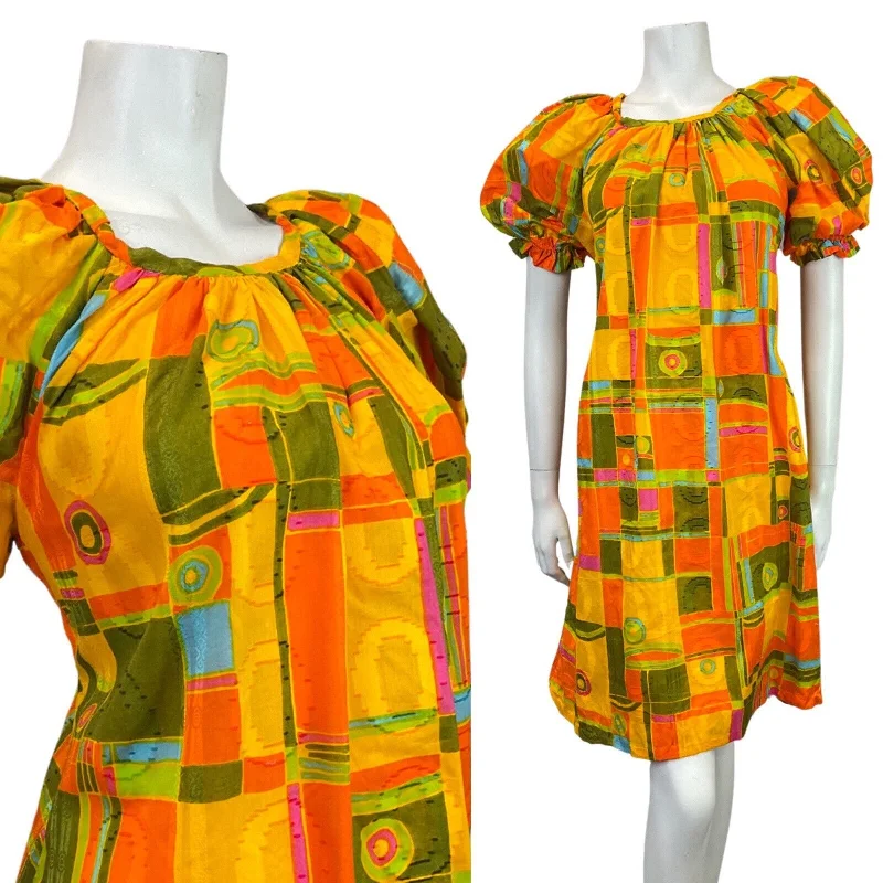 Online Specials VINTAGE 60s 70s YELLOW GREEN ORANGE GEOMETRIC PUFF SLEEVE TENT DRESS 12 14 Online Specials VINTAGE 60s 70s YELLOW GREEN ORANGE GEOMETRIC PUFF SLEEVE TENT DRESS 12 14
