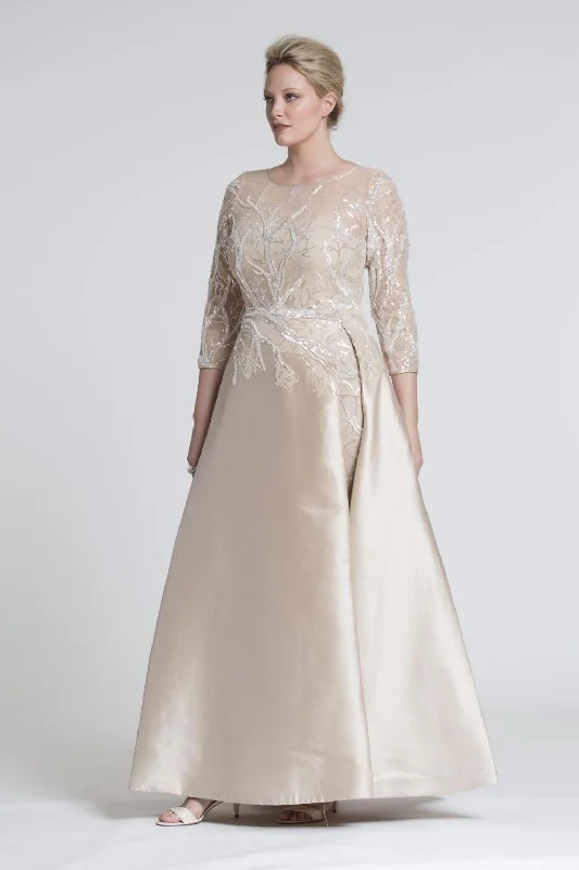 Quick Sale Teri Jon Silk Gazar Gown with Sequin Overlay