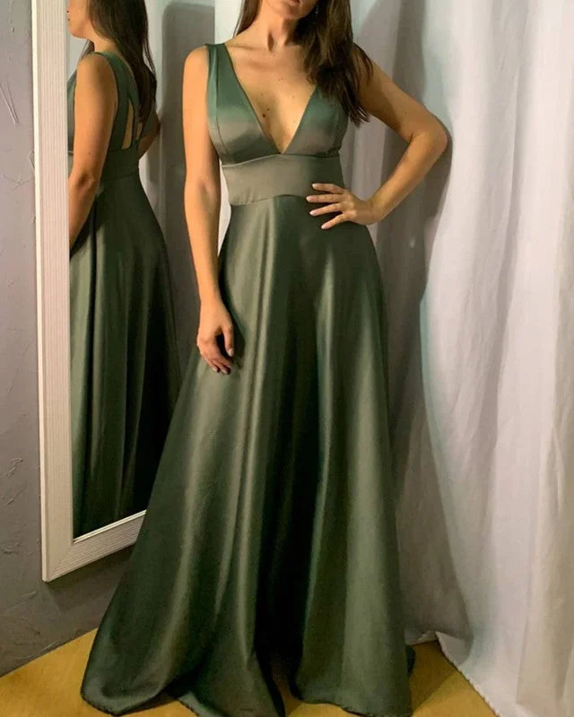 Price Buster Long Satin V Neck Empire Bridesmaid Dresses