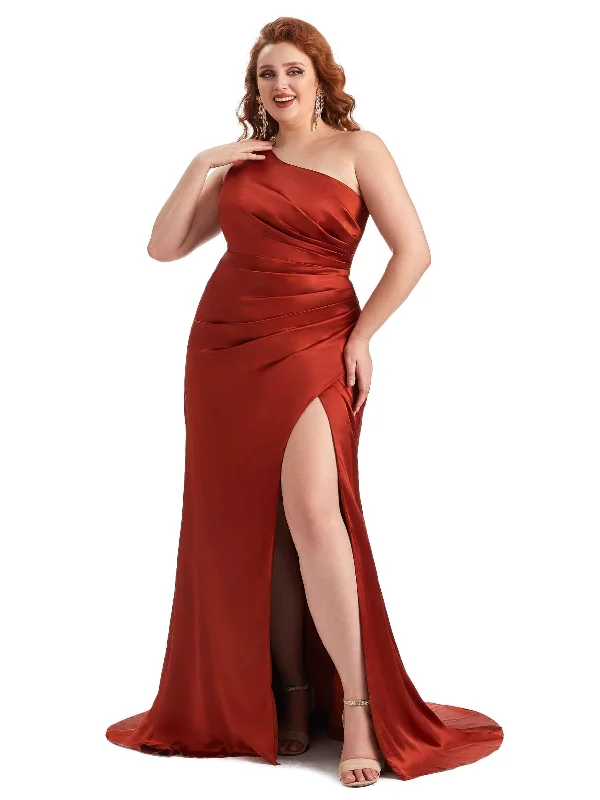 Fantastic Offers Plus Size Sexy One Shoulder Side Slit Mermaid Soft Satin Long Maid of Honor Dress For Wedding Fantastic Offers Plus Size Sexy One Shoulder Side Slit Mermaid Soft Satin Long Maid of Honor Dress For Wedding