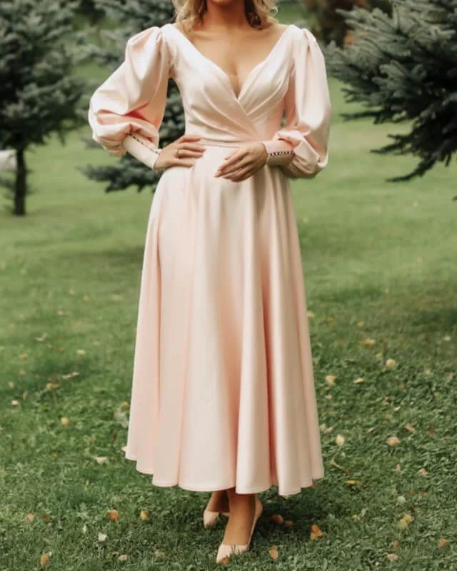 Value Deals A-line Long Sleeve Midi Satin Dress