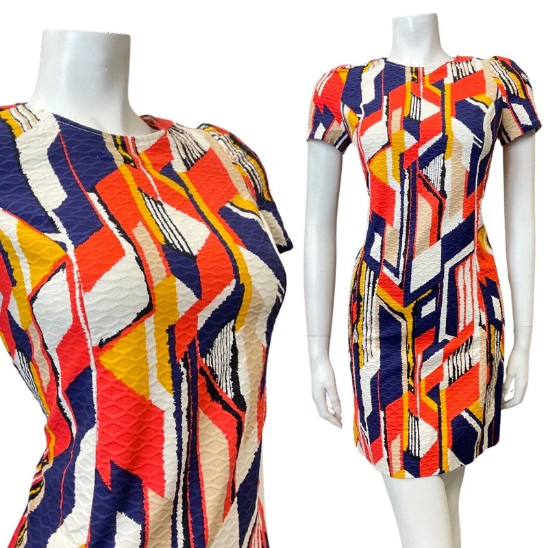 Midnight Madness VINTAGE 60s 70s BLUE RED WHITE GEOMETRIC MOD MINI FLARED DRESS 8 10 Midnight Madness VINTAGE 60s 70s BLUE RED WHITE GEOMETRIC MOD MINI FLARED DRESS 8 10