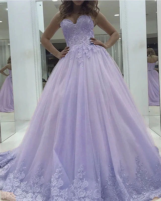 Weekend Deal Lace Sweetheart Ball Gown Tulle Prom Dresses Elegant