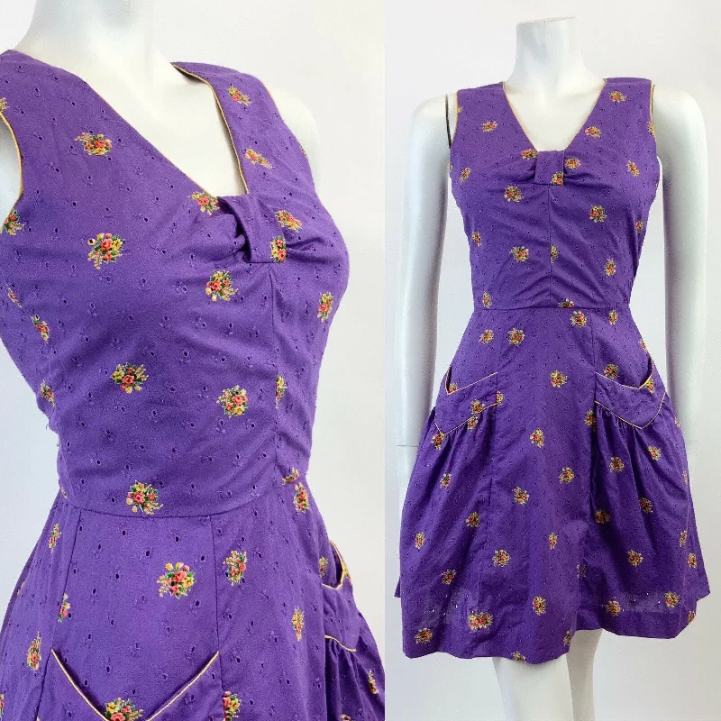 Price Drop Alert VINTAGE 60s 70s PURPLE YELLOW ANGLAISE EMBROIDERED FLORAL ROSE MOD DRESS 8 Price Drop Alert VINTAGE 60s 70s PURPLE YELLOW ANGLAISE EMBROIDERED FLORAL ROSE MOD DRESS 8