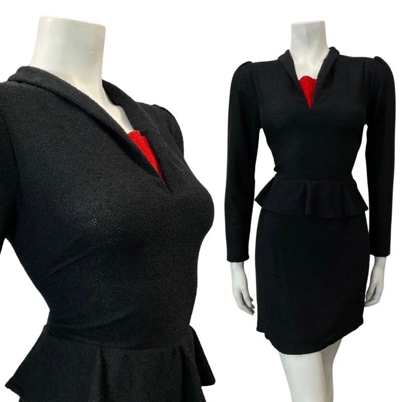 Major Savings VINTAGE 70s 80s BLACK RED FITTED PEPLUM LONG SLEEVE SHORT KNIT DRESS 10 Major Savings VINTAGE 70s 80s BLACK RED FITTED PEPLUM LONG SLEEVE SHORT KNIT DRESS 10
