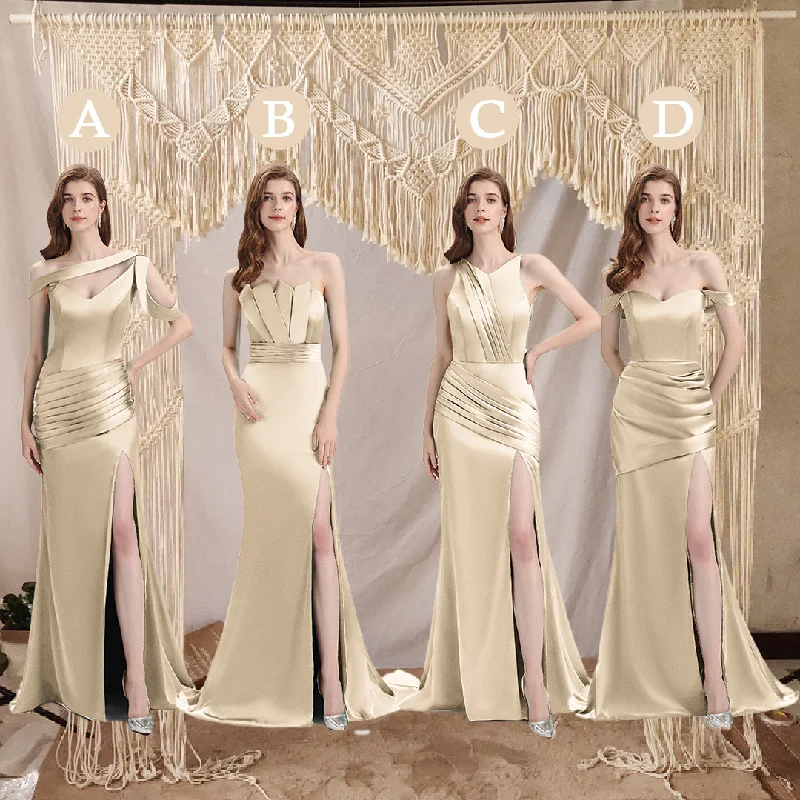 Weekend Special Sexy Soft Satin Mismatched Champagne Mermaid Long Bridesmaid Dresses Online, Maid of Honor Dresses Weekend Special Sexy Soft Satin Mismatched Champagne Mermaid Long Bridesmaid Dresses Online, Maid of Honor Dresses