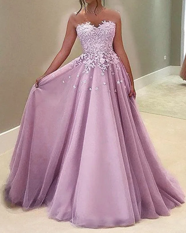 Amazing Deals Tulle Sweetheart Prom Dresses Lace Appliques Elegant