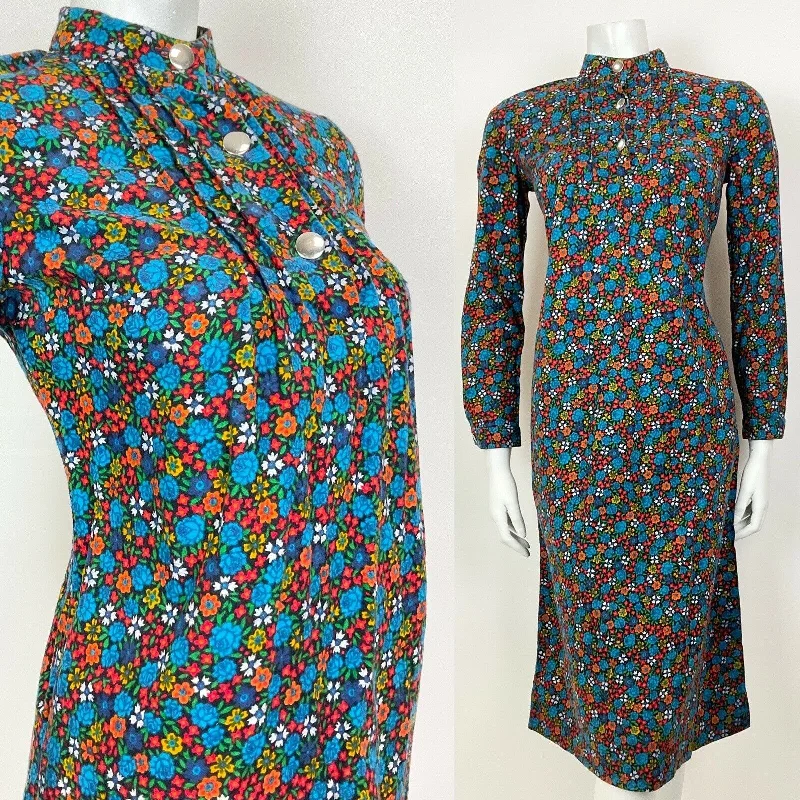 Limited Quantity VINTAGE 60s 70s BLUE GREEN ORANGE DITSY FLORAL ROSE MOD SHIFT DRESS 10 12 Limited Quantity VINTAGE 60s 70s BLUE GREEN ORANGE DITSY FLORAL ROSE MOD SHIFT DRESS 10 12