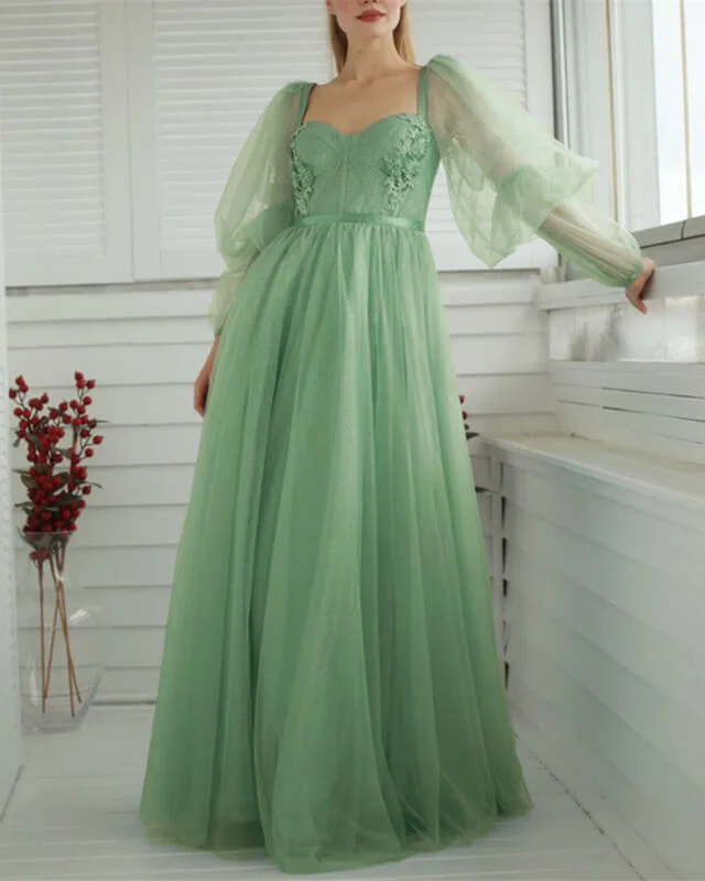 New Arrival Light Green Tulle Cottagecore Corset Dress
