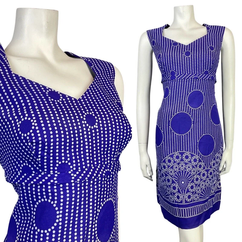 Great Deals VINTAGE 60s 70s PURPLE WHITE POLKA-DOT STRIPED MANDALA MOD SLEEVELESS DRESS 14 Great Deals VINTAGE 60s 70s PURPLE WHITE POLKA-DOT STRIPED MANDALA MOD SLEEVELESS DRESS 14